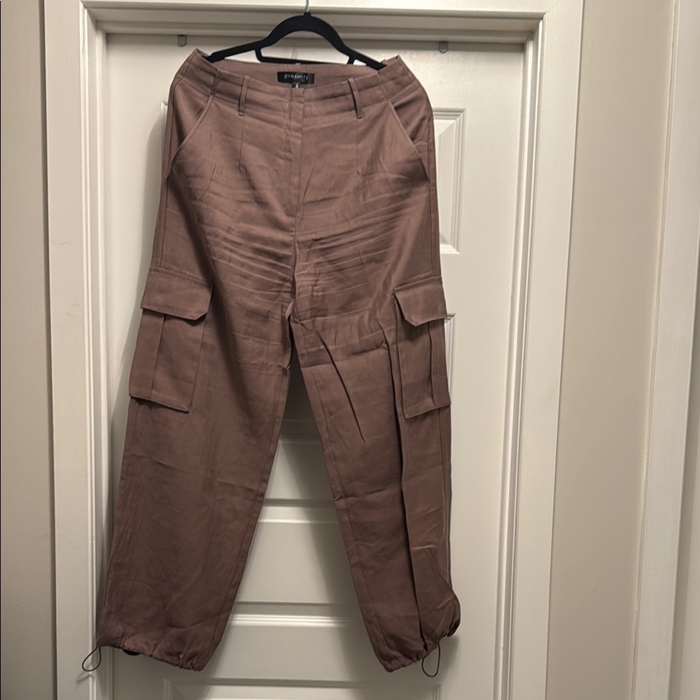 Brown Cargo Pants with Drawstring Hem